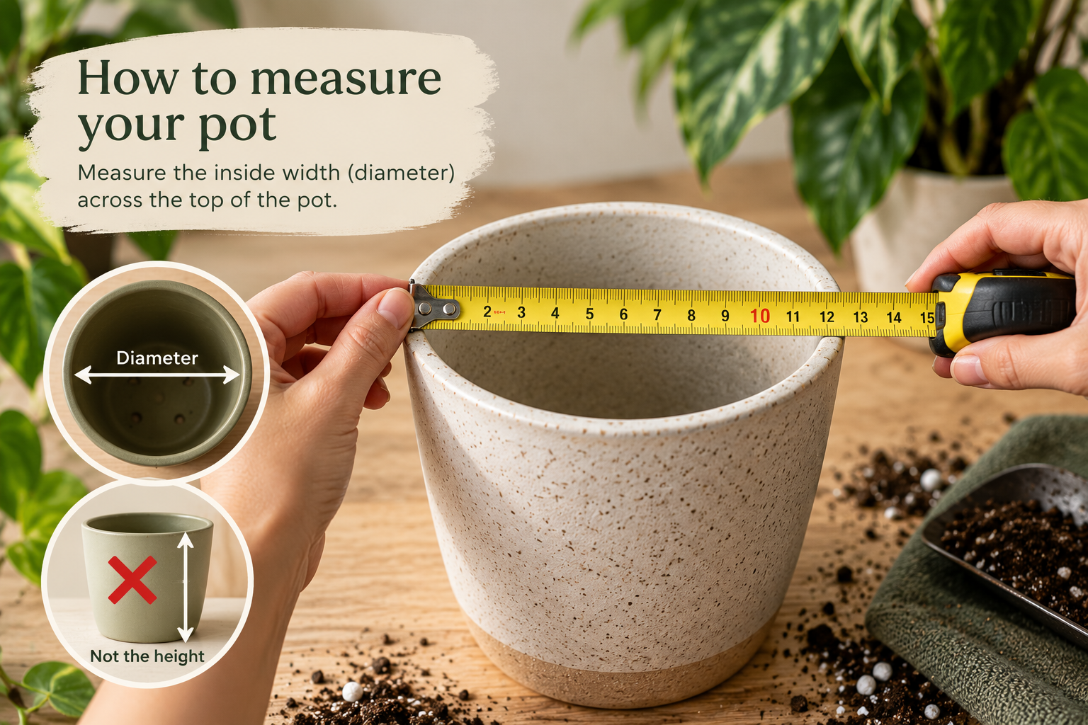 How to measure the diameter of a plant pot