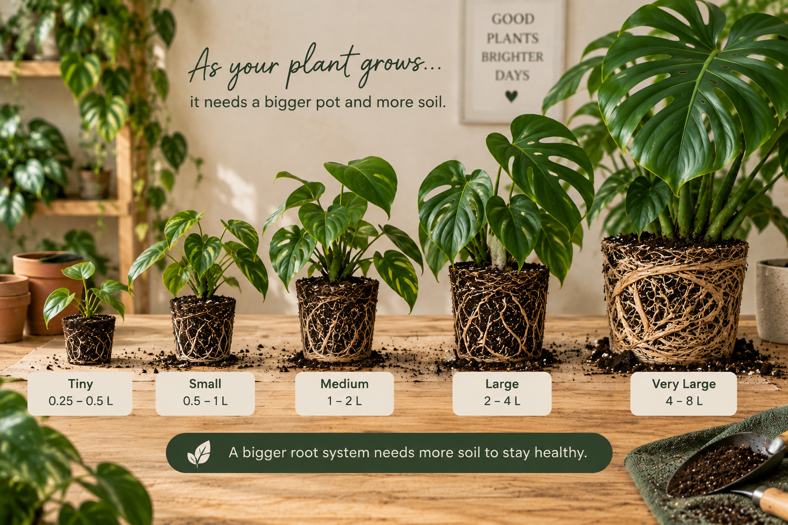 Plant rootball and soil requirement size guide