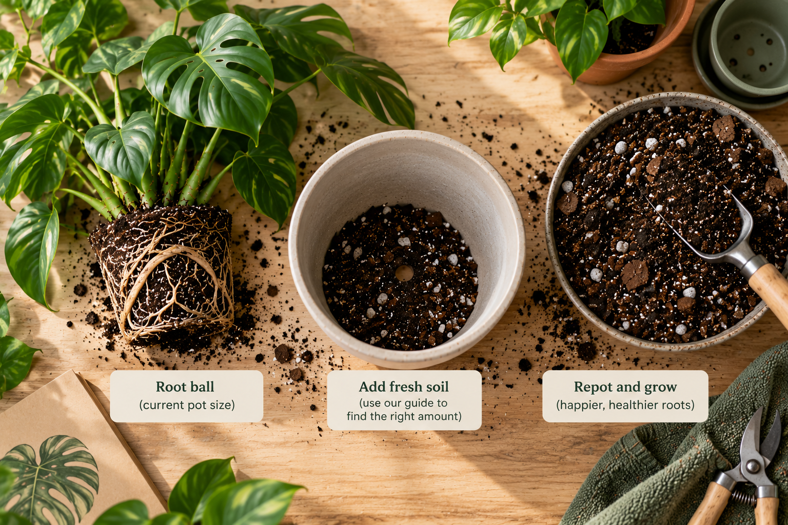 Rare Leaf houseplant repotting visual guide